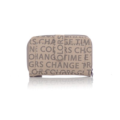 David Polo Γυναικείο Πορτοφόλι με μοτίβο γράμματα Κρεμ
