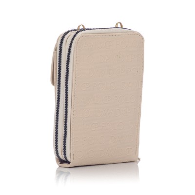 David Polo Πορτοφόλι & Θήκη Κάρτας / Τηλεφώνου με λουράκι και τρεις θήκες Κρεμ David Polo Πορτοφόλι & Θήκη Κάρτας / Τηλεφώνου με λουράκι και τρεις θήκες Κρεμ
