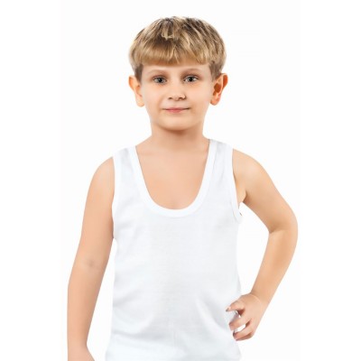 Αθλητικό λευκό βαμβακερό φανελάκι με φαρδιά τιράντα αμάνικο για αγόρι λευκό 2 τεμ