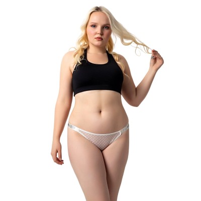 Μεγάλο μέγεθος Γυναικείο κιλοτάκι bikini με δαντέλα και πετρούλες εκρού 2 τεμ