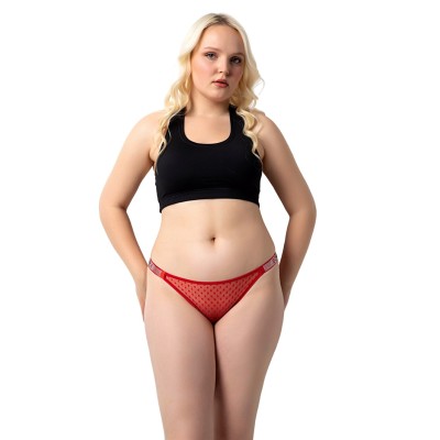 Μεγάλο μέγεθος Γυναικείο κιλοτάκι bikini με δαντέλα και πετρούλες κόκκινο 2 τεμ