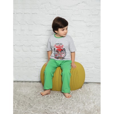 Σετ παιδικής πιτζάμας με μακρύ παντελόνι και κοντομάνικο για αγόρι γκρι με στάμπα Football 1 σετ