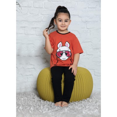 Σετ παιδικής πιτζάμας με μακρύ παντελόνι και κοντομάνικο για κορίτσι printed με σχέδιο Fancy 1 σετ