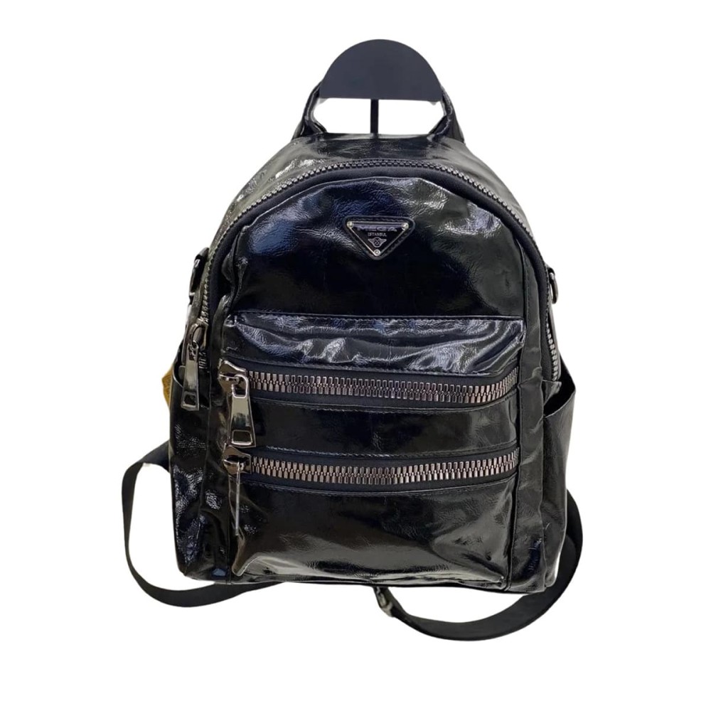 Mega Bag Γυναικείο Σακίδιο Πλάτης με πρόσθετο αφαιρούμενο λουρί Μαύρο Δέρμα Γυαλιστερό Mega Bag Γυναικείο Σακίδιο Πλάτης με πρόσθετο αφαιρούμενο λουρί Μαύρο Δέρμα Γυαλιστερό