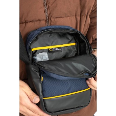 Mega Bag Ανδρική Τσάντα Χιαστί με δύο θήκες Σκούρο μπλε