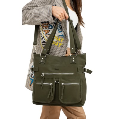 Mega Bag Γυναικεία Τσάντα ώμου με δύο θήκες Πράσινο