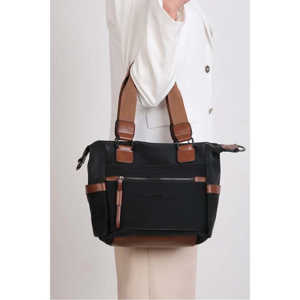 Mega Bag Γυναικεία Τσάντα ώμου μονής θήκης Ταμπά Μαύρο MEGA818-BLKTAN Mega Bag Γυναικεία Τσάντα ώμου μονής θήκης Ταμπά Μαύρο MEGA818-BLKTAN