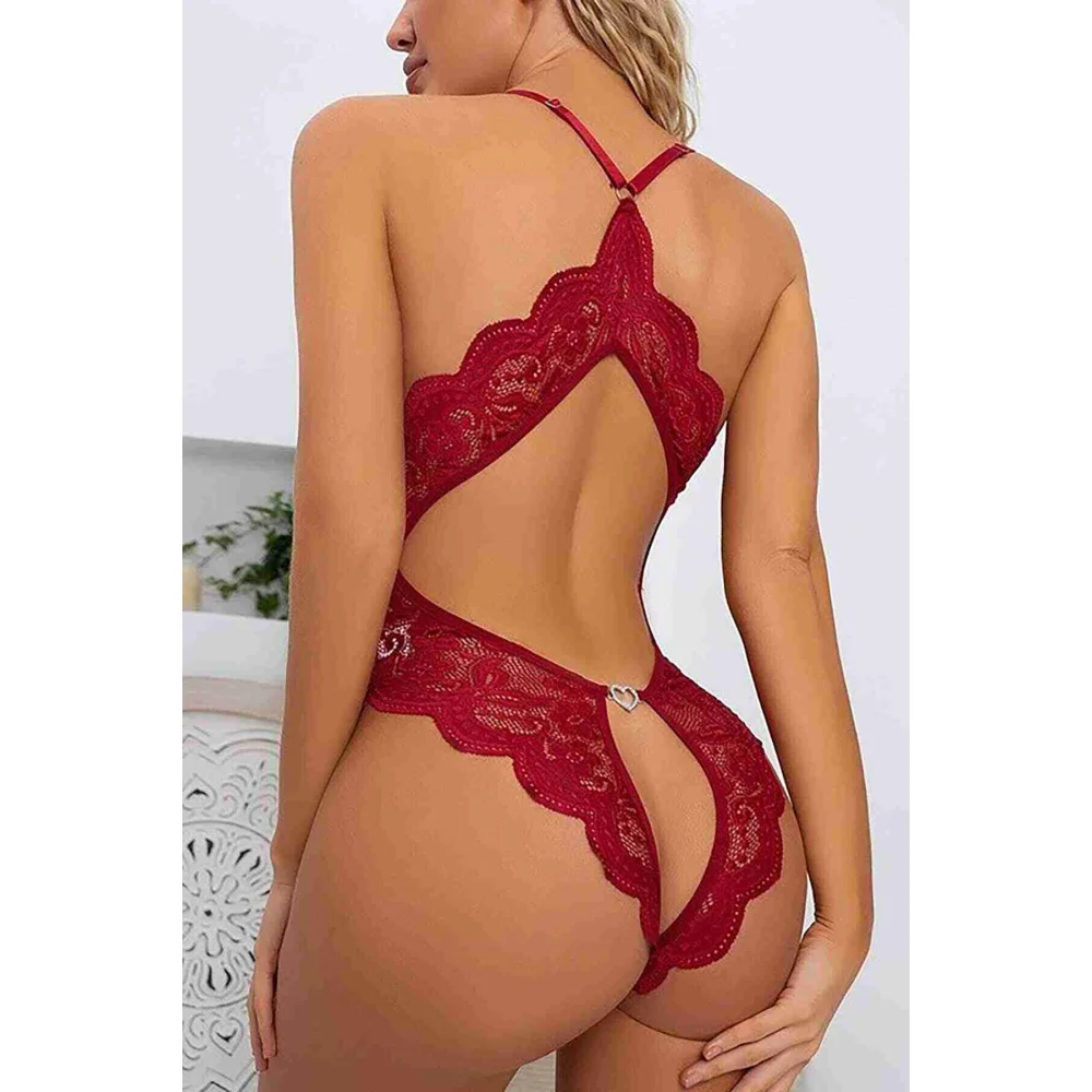 Merry See Sexy ολόσωμο εσώρουχο κορμάκι από δαντέλα με strass καρδιά Κόκκινο Merry See Sexy ολόσωμο εσώρουχο κορμάκι από δαντέλα με strass καρδιά Κόκκινο