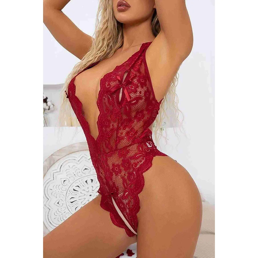 Merry See Sexy ολόσωμο εσώρουχο κορμάκι από δαντέλα με strass καρδιά Κόκκινο Merry See Sexy ολόσωμο εσώρουχο κορμάκι από δαντέλα με strass καρδιά Κόκκινο