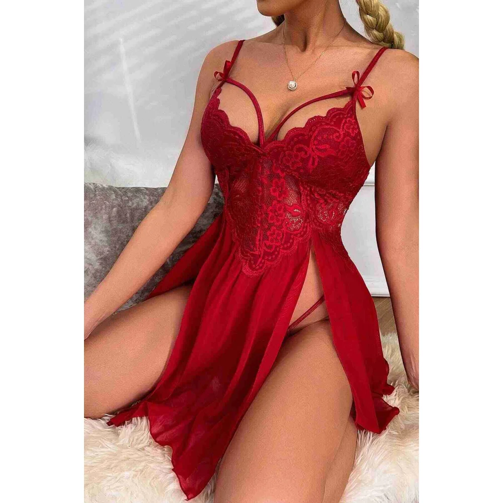 Merry See Sexy γυναικείο νυχτικό με διαφάνεια και κιλοτάκι Κόκκινο Merry See Sexy γυναικείο νυχτικό με διαφάνεια και κιλοτάκι Κόκκινο