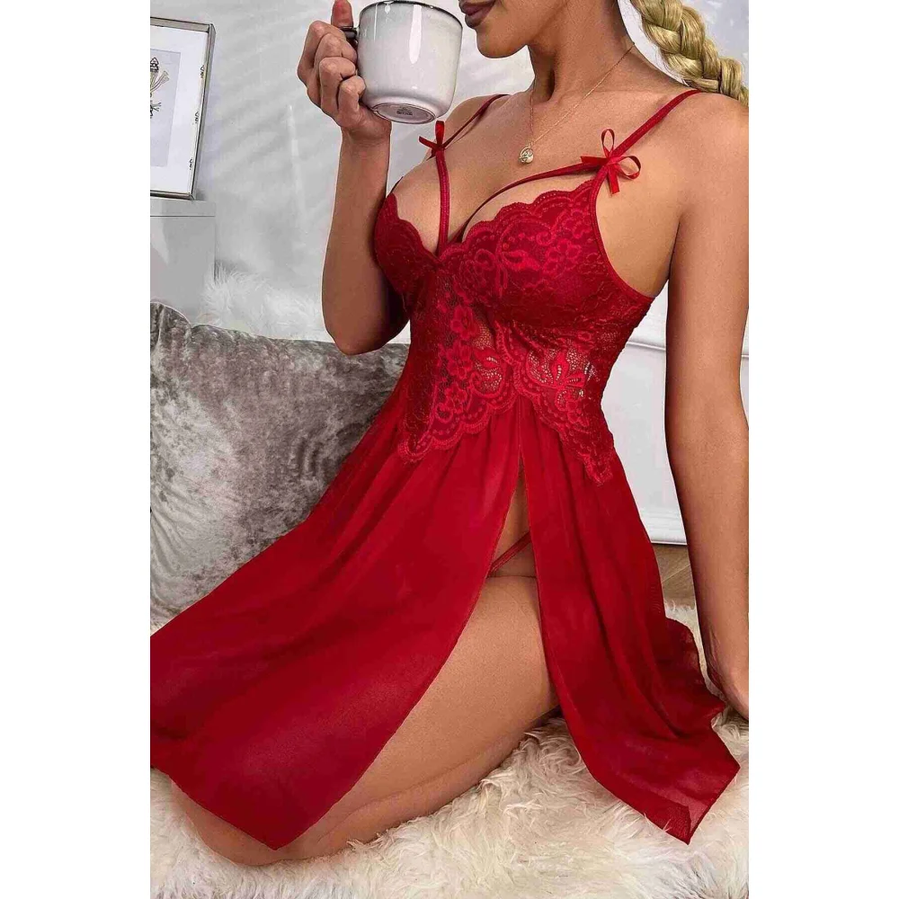 Merry See Sexy γυναικείο νυχτικό με διαφάνεια και κιλοτάκι Κόκκινο Merry See Sexy γυναικείο νυχτικό με διαφάνεια και κιλοτάκι Κόκκινο