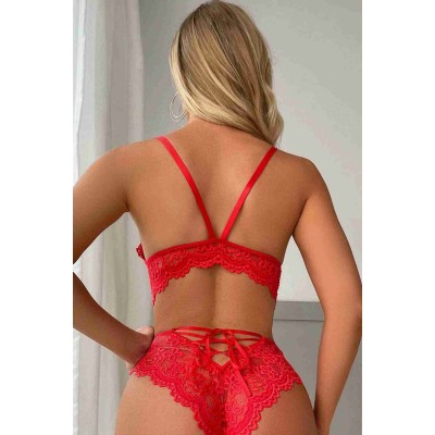 Merry See Sexy γυναικείο σετ εσωρούχων με καλτσοδέτες Κόκκινο