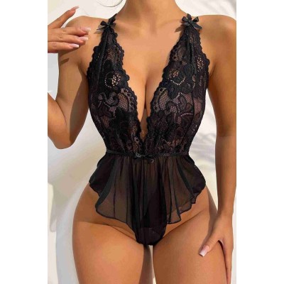 Merry See Sexy Babydoll κορμάκι με δαντέλα στο στήθος Μαύρο