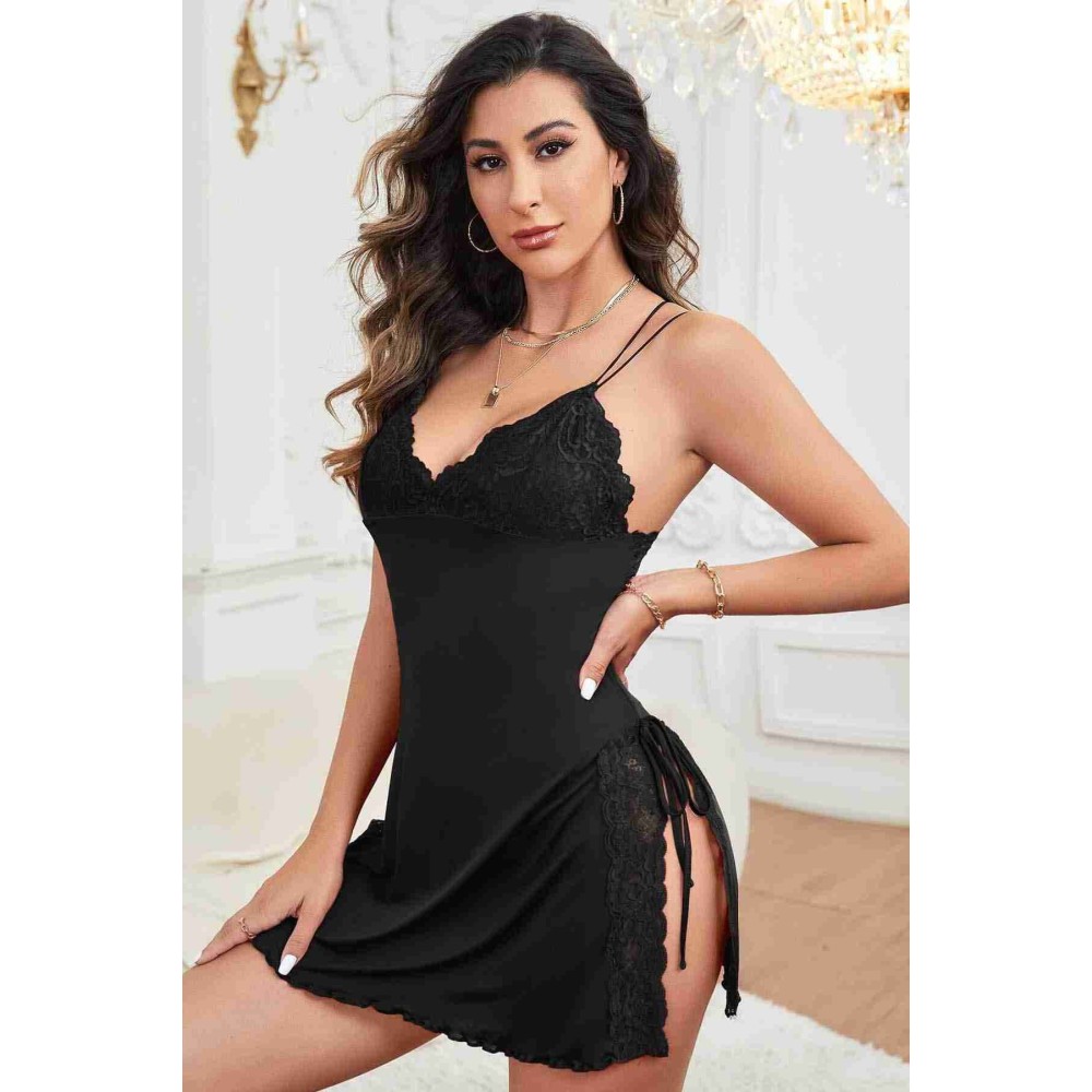 Merry See Sexy Νυχτικό με δεσίματα και δαντέλα Μαύρο Merry See Sexy Νυχτικό με δεσίματα και δαντέλα Μαύρο