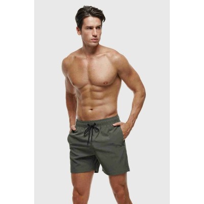 Angelsin Basic Σορτσάκι ανδρικό μαγιό με φερμουάρ στις τσέπες Χακί