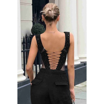 Merry See Sexy διχτυωτό κορμάκι με στρας και βαθύ ντεκολτέ Μαύρο Merry See Sexy διχτυωτό κορμάκι με στρας και βαθύ ντεκολτέ Μαύρο