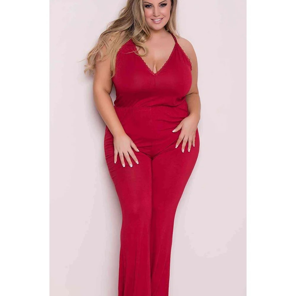 Merry See Πιτζάμα ολόσωμη Γυναικεία με V ντεκολτέ Plus size κόκκινο XXL 1 τεμ Merry See Πιτζάμα ολόσωμη Γυναικεία με V ντεκολτέ Plus size κόκκινο XXL 1 τεμ
