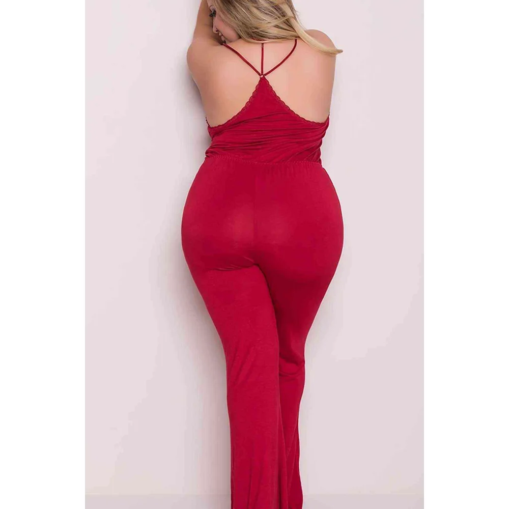Merry See Πιτζάμα ολόσωμη Γυναικεία με V ντεκολτέ Plus size κόκκινο XXL 1 τεμ Merry See Πιτζάμα ολόσωμη Γυναικεία με V ντεκολτέ Plus size κόκκινο XXL 1 τεμ