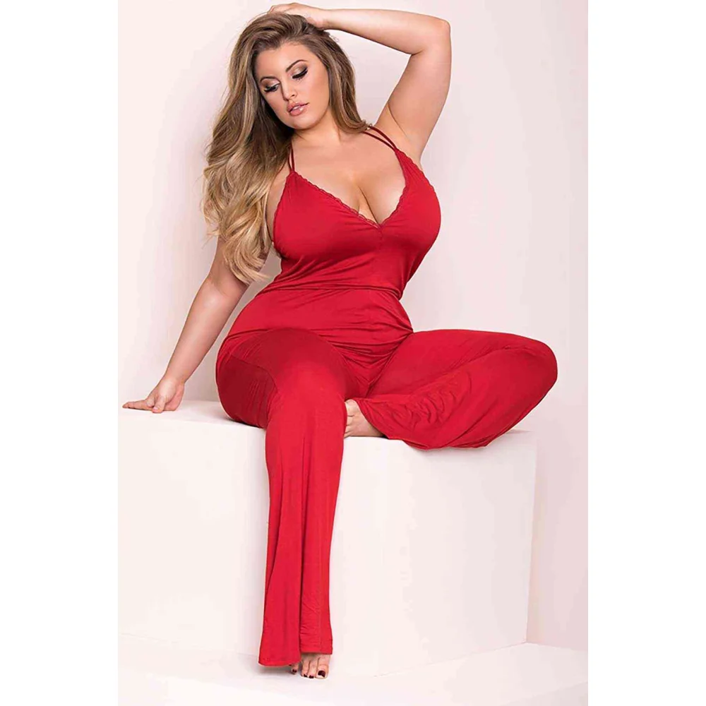 Merry See Πιτζάμα ολόσωμη Γυναικεία με V ντεκολτέ Plus size κόκκινο XXL 1 τεμ Merry See Πιτζάμα ολόσωμη Γυναικεία με V ντεκολτέ Plus size κόκκινο XXL 1 τεμ