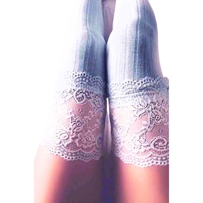 Merry See Πλεκτές γυναικείες κάλτσες με δαντέλα πάνω από το γόνατο λευκές 1 ζεύγος