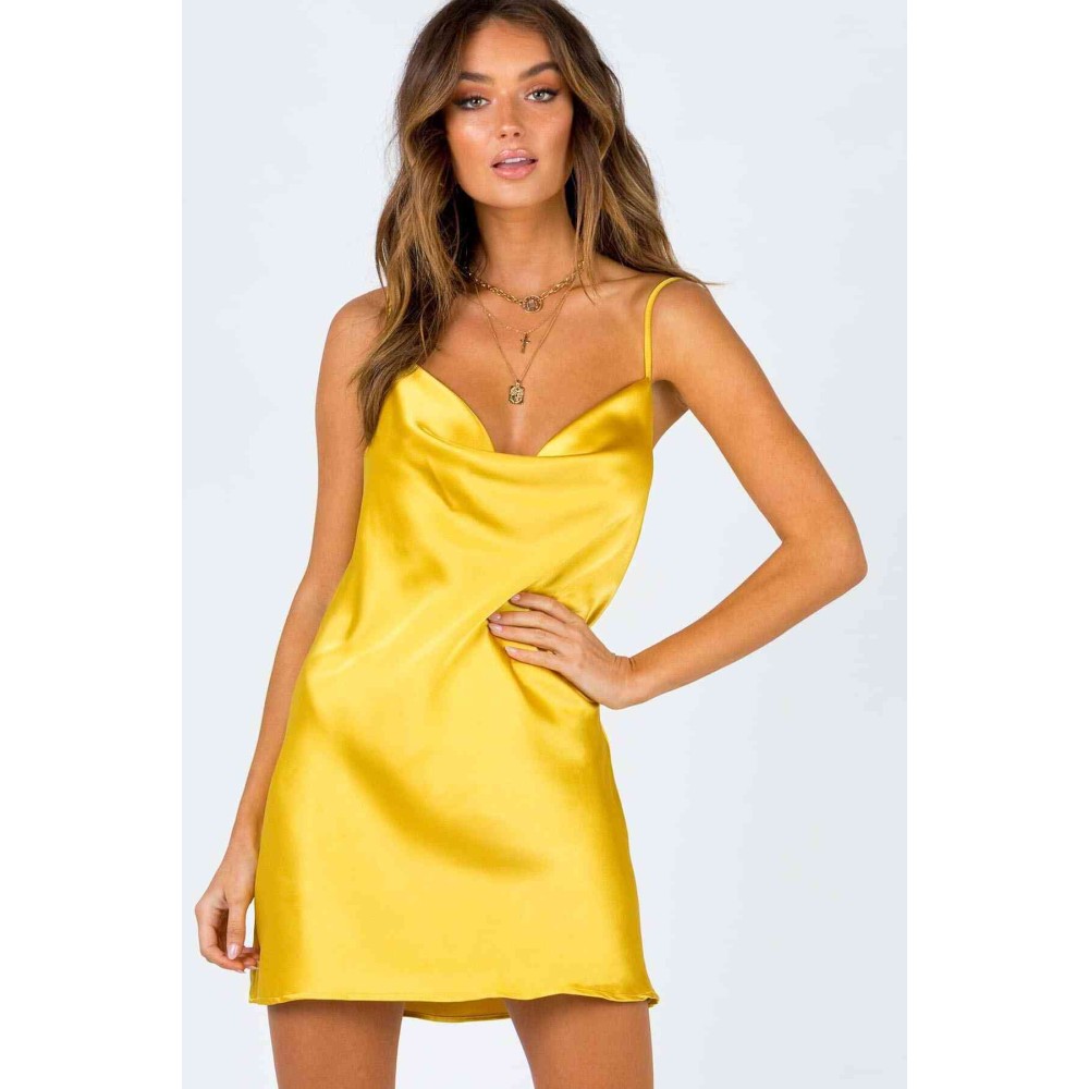 Merry See Sexy mini φόρεμα σατέν κίτρινο 1 τεμ