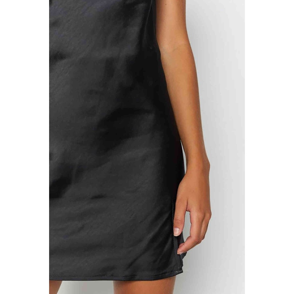Merry See Sexy mini σατέν φόρεμα με σκίσιμο μαύρο MS2350