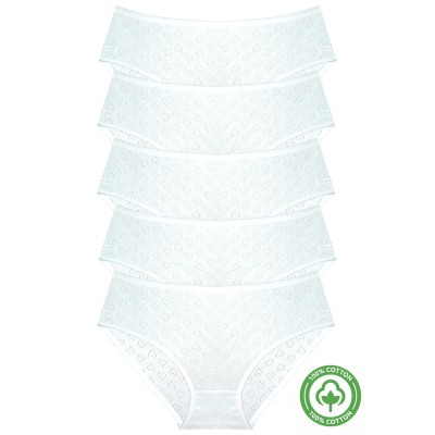 New Lilla Γυναικεία κλασικά εσώρουχα με διάτρητες καρδιές Λευκό 5 τεμάχια New Lilla Γυναικεία κλασικά εσώρουχα με διάτρητες καρδιές Λευκό 5 τεμάχια