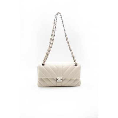 Silver Polo Μπεζ Γυναικεία Τσάντα ώμου μονής θήκης με ασημί αλυσίδα Silver Polo Μπεζ Γυναικεία Τσάντα ώμου μονής θήκης με ασημί αλυσίδα