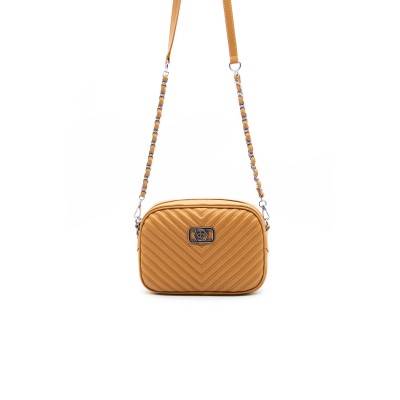 Silver Polo Camel Γυναικεία Τσάντα χιαστί μονής θήκης με λουράκι αλυσίδα
