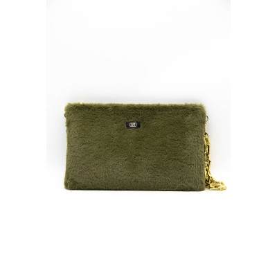 Silver Polo Χακί Βελούδινη Clutch Τσάντα μονής θήκης