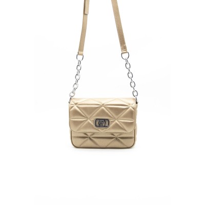 Silver Polo Χρυσή Γυναικεία Τσάντα χιαστί μονής θήκης με τριγωνικό μοτίβο