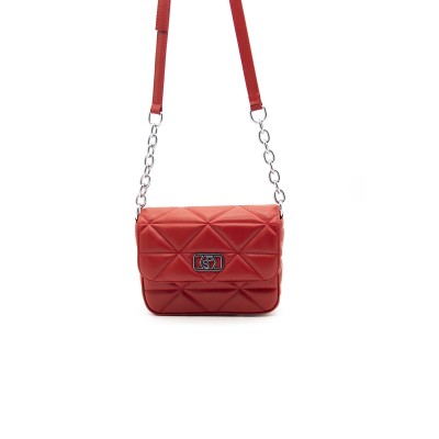 Silver Polo Κόκκινο Γυναικεία Τσάντα χιαστί μονής θήκης με τριγωνικό μοτίβο