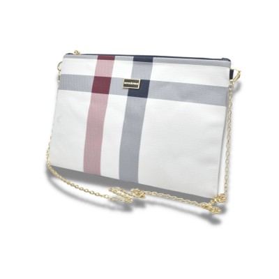Silver Polo Λευκή Clutch τσάντα μονής θήκης με μοτίβο καρό