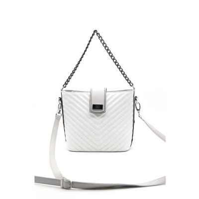 Silver Polo Λευκή Γυναικεία τσάντα χιαστί με μοτίβο V