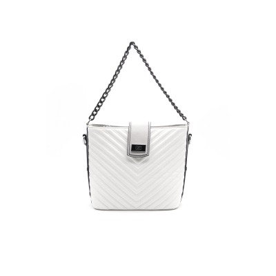 Silver Polo Λευκή Γυναικεία τσάντα χιαστί με μοτίβο V