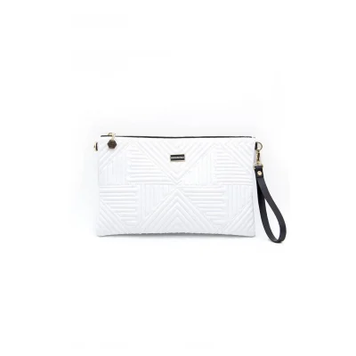 Silver Polo Λευκό Clutch τσάντα μονής θήκης με μοτίβο πυραμίδα