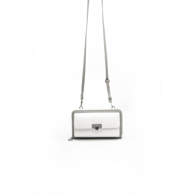 Silver Polo Λευκό Γκρι Γυναικείο Πορτοφόλι & Θήκη Κάρτας/Τηλεφώνου με λουράκι και τρεις θήκες