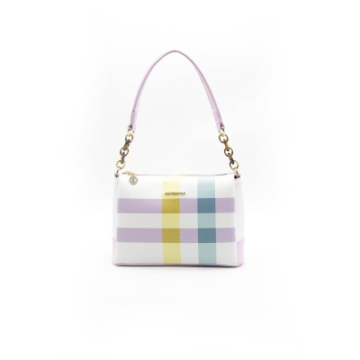 Silver Polo Λευκή Λιλά Γυναικεία Tσάντα ώμου με μοτίβο καρό Silver Polo Λευκή Λιλά Γυναικεία Tσάντα ώμου με μοτίβο καρό