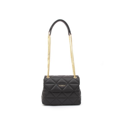 Silver Polo Μαύρη Γυναικεία τσάντα χιαστί με λουράκι αλυσίδα