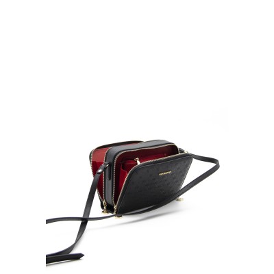 Silver Polo Μαύρη ανάγλυφη mini Γυναικεία Τσάντα Χιαστί με δύο θήκες Silver Polo Μαύρη ανάγλυφη mini Γυναικεία Τσάντα Χιαστί με δύο θήκες