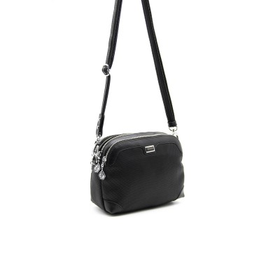 Silver Polo Μαύρη Γυναικεία Τσάντα χιαστί με μοτίβο ψάθας Silver Polo Μαύρη Γυναικεία Τσάντα χιαστί με μοτίβο ψάθας