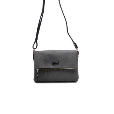 Silver Polo Μαύρη Γυναικεία Τσάντα ταχυδρόμου χιαστί με μοτίβο χάρτης