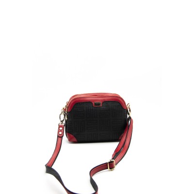 Silver Polo Μαύρη Κόκκινη Γυναικεία τσάντα χιαστί/Messenger με μοτίβο λογότυπο