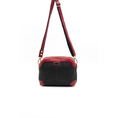 Silver Polo Μαύρη Κόκκινη Γυναικεία τσάντα χιαστί/Messenger με μοτίβο λογότυπο