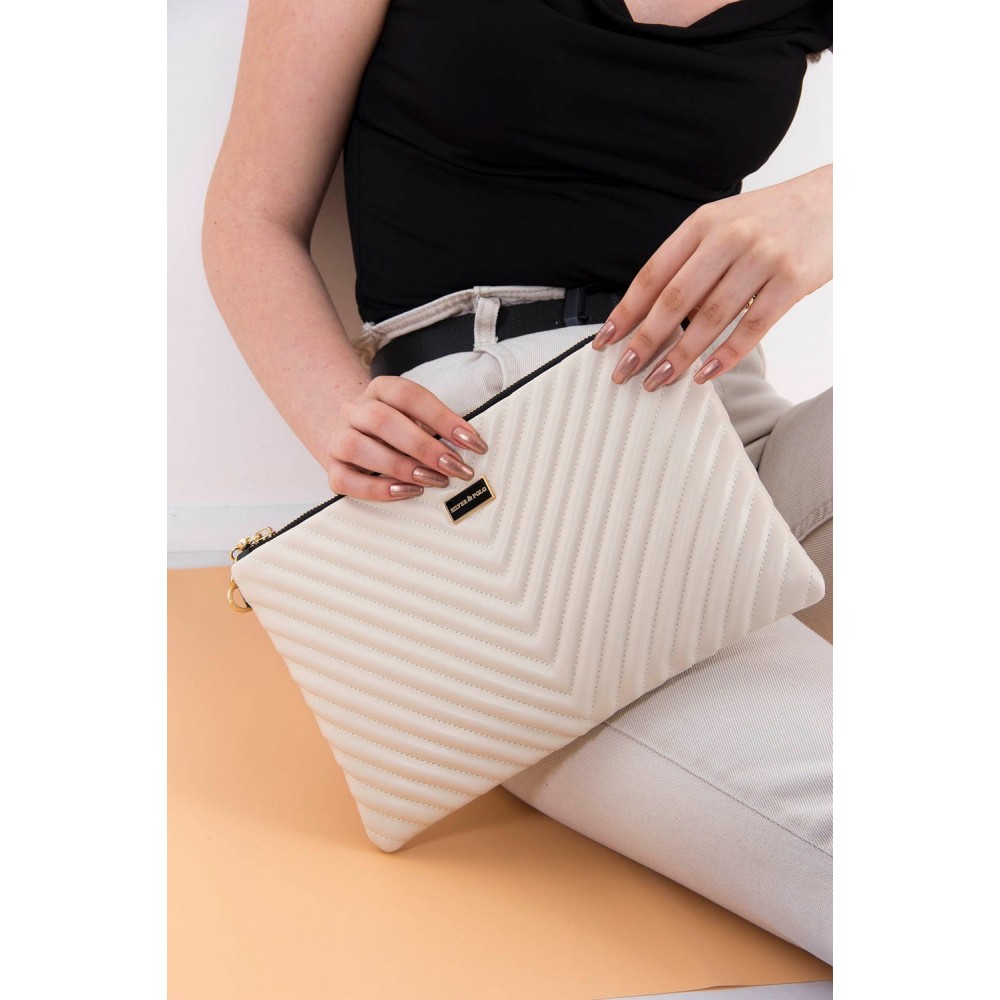 Silver Polo Μπεζ Clutch τσάντα μονής θήκης SP1034-14