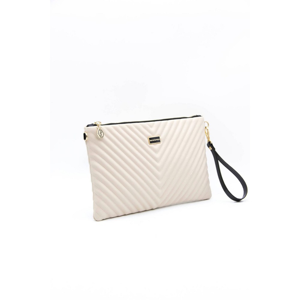 Silver Polo Μπεζ Clutch τσάντα μονής θήκης SP1034-14