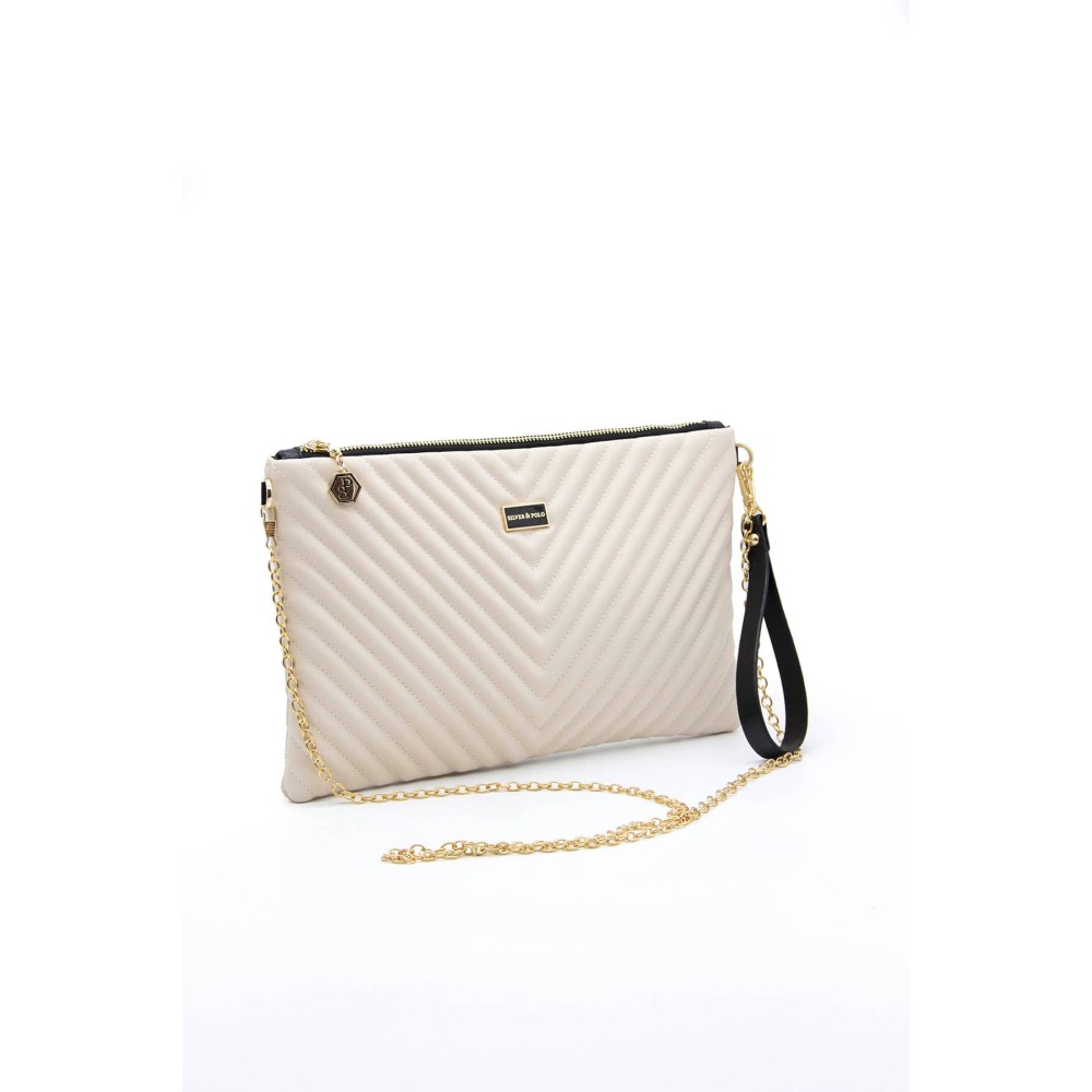 Silver Polo Μπεζ Clutch τσάντα μονής θήκης SP1034-14