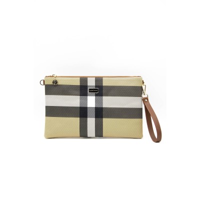 Silver Polo Μπεζ Clutch Τσάντα μονής θήκης με μοτίβο καρό