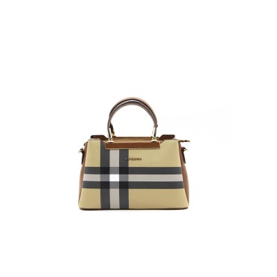 Silver Polo Μπεζ Γυναικεία Τσάντα χειρός mini με μοτίβο καρό