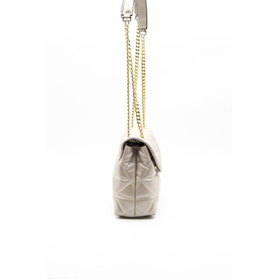 Silver Polo Μπεζ Γυναικεία τσάντα χιαστί με λουράκι αλυσίδα